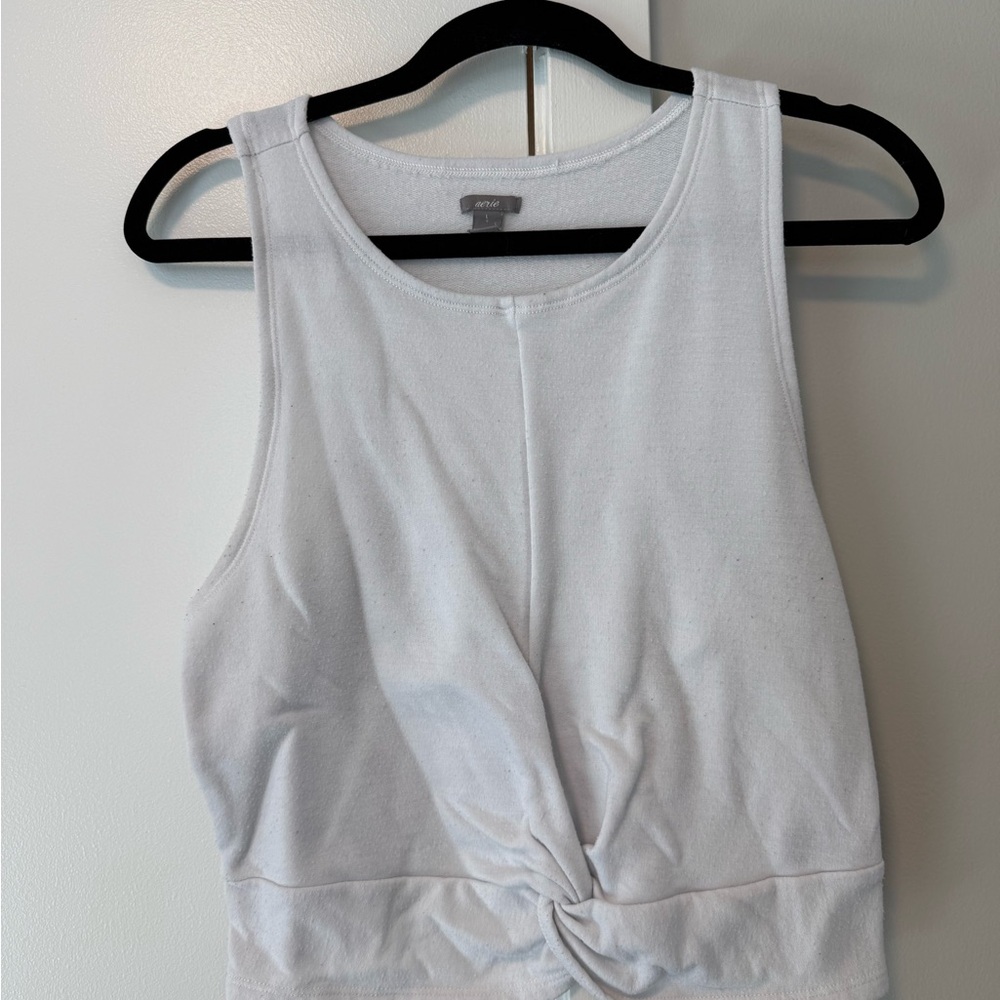 Aerie White Twist-Detail Tank Top